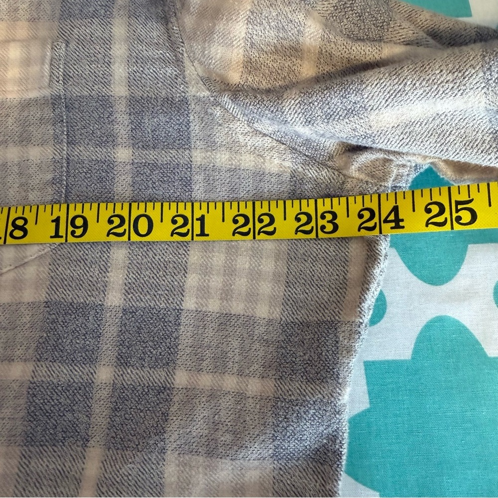 Upcycled Grey Plaid Flannel Shirt stenciled Wing Design tea dyed sz Large - Picture 10 of 11